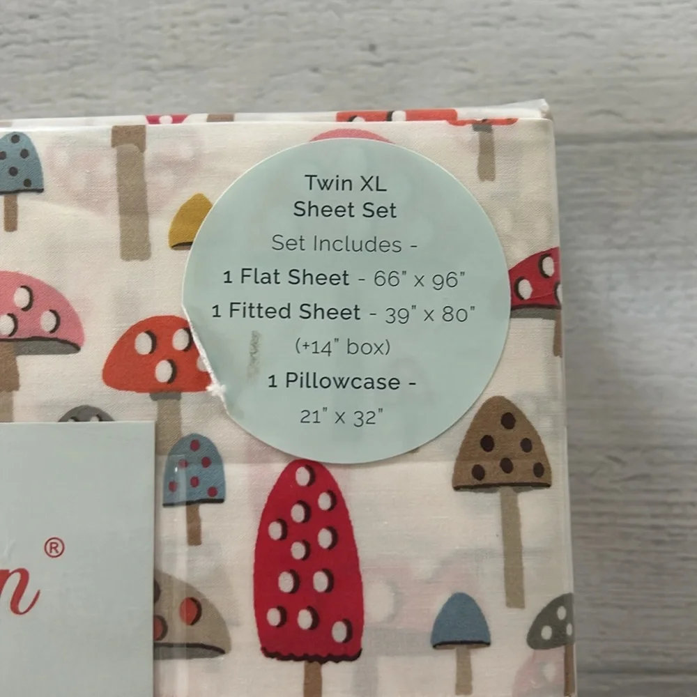 Cath Kidston London‎ Mini Mushrooms Russet Sheet Set Twin XL Percale Cotton